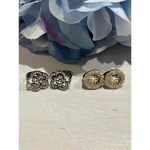 Rhinestone pierced Earrings Lot Flower & Round Gold‎ Tone Fashion Jewelry